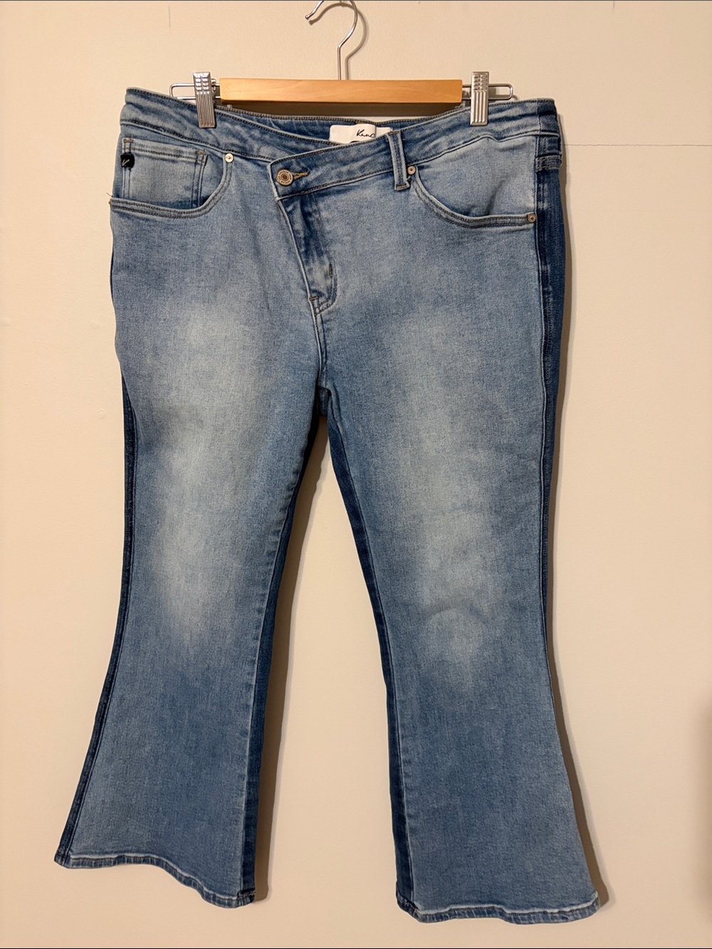 KanCan Two-Tone Light/dark Blue Flare/kick flare Jeans. Size 10.